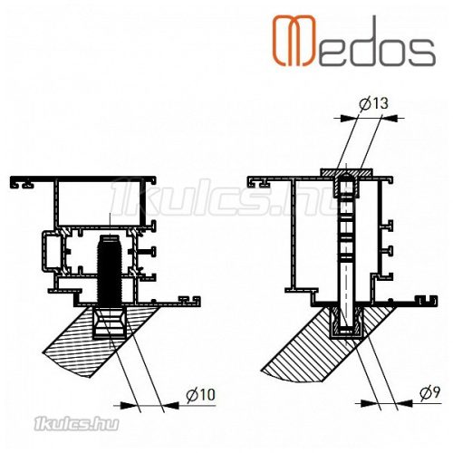 Ajtófogantyú egyoldalas szerelék (nem átmenő 45 mm)