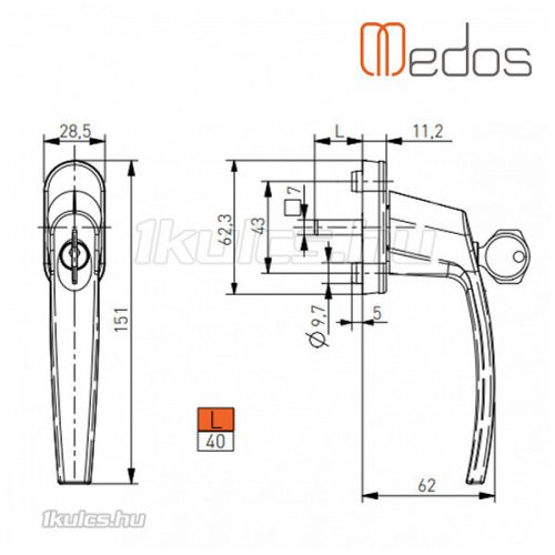Victory kulcsos ablakkilincs bronz L40