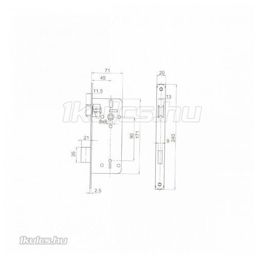 Anbo 410C 45/90 bevésőzár cilinderes szögletes