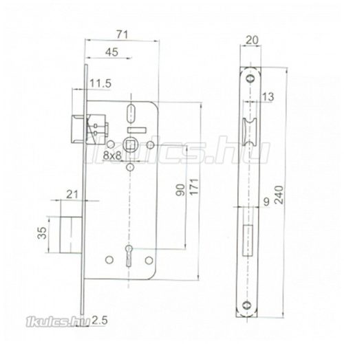 Anbo 410 45/90 bevésőzár kulcsos szögletes