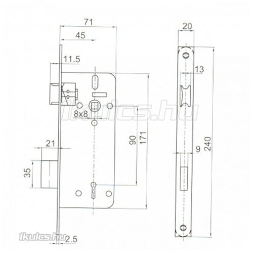 Anbo 410 45/90 bevésőzár kulcsos kerekített