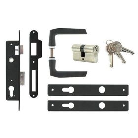   Anbo portálzár garnitúra 4cm váltós + hengerzárbetét + kilincsgarnitúra fekete
