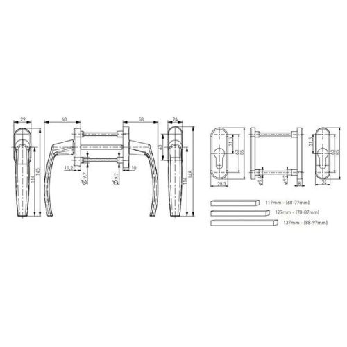 Victory balkon átmenő kilincs rozettával silver
