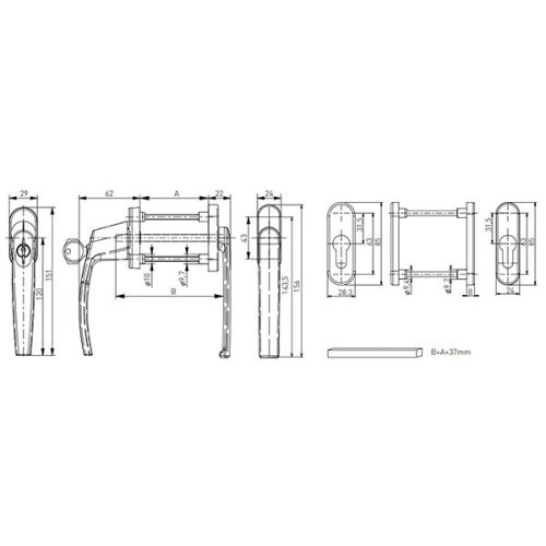 Victory lapított kulcsos balkon átmenő kilincs rozettával antracit