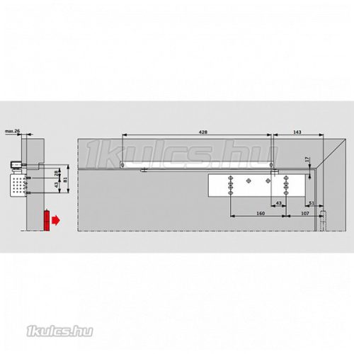 Dorma TS-92 G ajtóbehúzó test ezüst (pánt-ellenoldali)