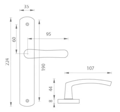 Larina kilincs Pajzsos Szögletes Fekete 55 mm kulcsos BB