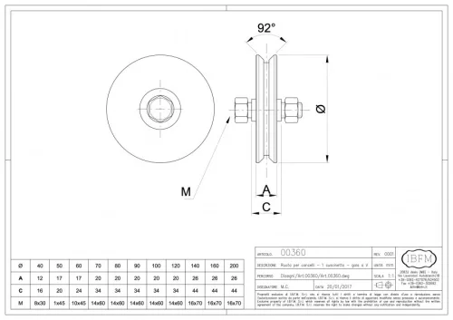 IBFM 360/80 csapágyazott kerék V 80 mm