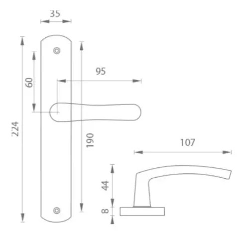 Larina kilincs Pajzsos Szögletes szürke 55 mm WC