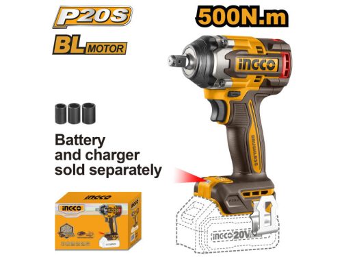 INGCO CIWLI20501 Akkus ütvecsavarozó 1/2 Col 500 Nm szénkefe nélküli 20 V (akku és töltő nélkül)