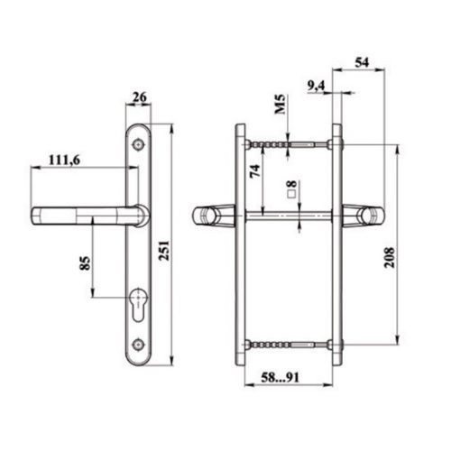 Antey kilincs granitúra 85/26/208 RAL8019