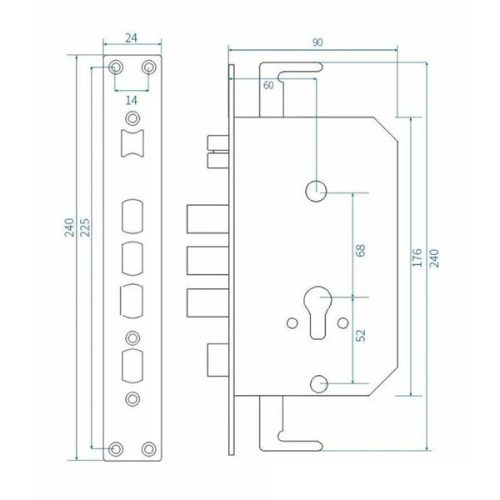 Protini kilincsemeléses bevésőzár 60/68 kampóval 24-es előlappal