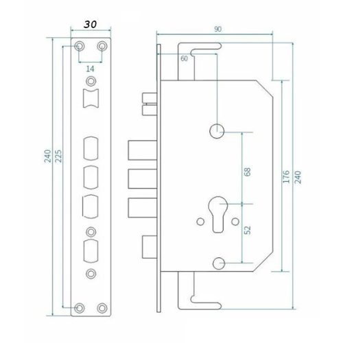 Protini kilincsemeléses bevésőzár 60/68 kampóval 30-as előlappal