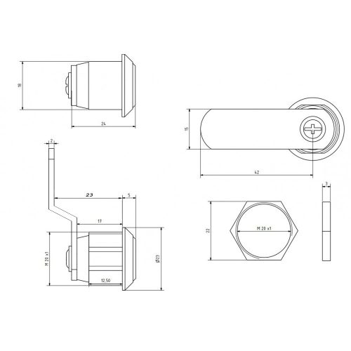 Elga C-36A Fémbútorzár hajlított nyelvvel
