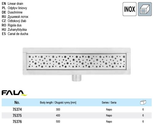 FALA75379 Zuhanylefolyó 800 mm Napo inox