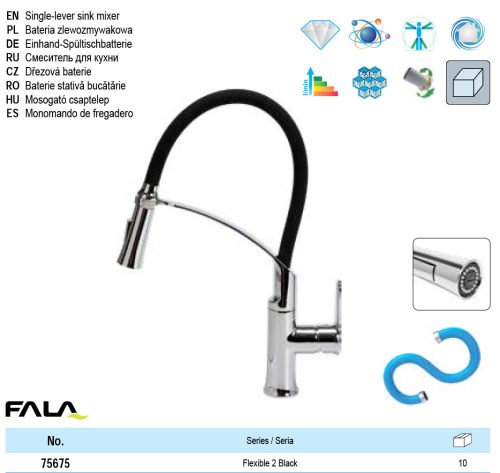 FALA75674 Mosogató csaptelep fali zöld flexibilis csővel + tartozékok