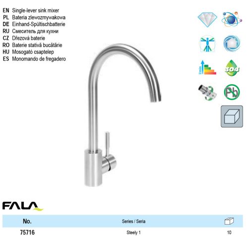 FALA75716 Mosogató csaptelep + tartozékok inox Steely1