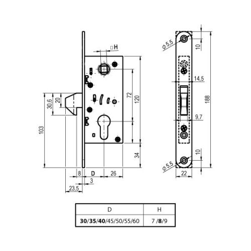 G1 35/72/8/S tolóajtó zár + zárólemez