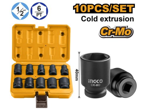 INGCO HKISSD12101 Gépi dugókulcs készlet 10 részes 1/2 Col 10-24 mm CrMo