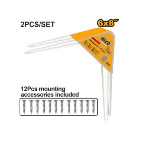   INGCO HSB10608 Polctartó konzol fehér 150 x 200 mm 2 db/csomag