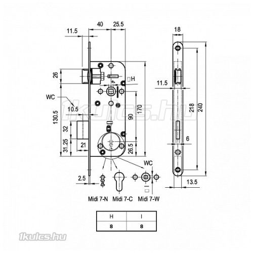 Euro Elzett MIDI 7 kulcsos bevésőzár (ZD nélkül)