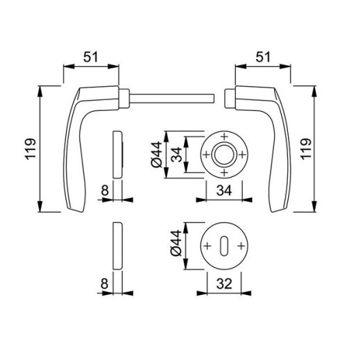 Hoppe Milano rozettás kilincs Kulcsos F4