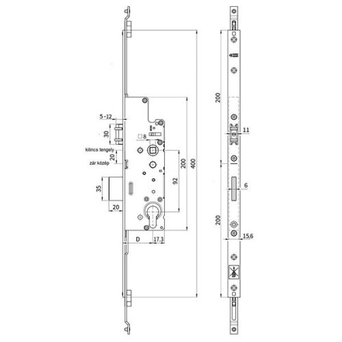 Euro-Elzett MultiModul Görgős Lefelé záró Főzár 45/92 Kulcsműködtetésű (MMG 45/92/16/8/400) (EE-MM011)