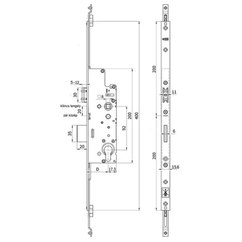 Euro-Elzett MultiModul Görgős Lefelé záró Főzár 55/92 Kulcsműködtetésű (MMG 55/92/16/8/400) (EE-MM012)