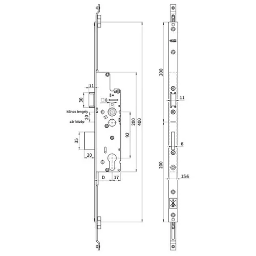 Euro-Elzett MultiModul Soft Standard Lefelé záró Főzár 35/92 Kilincsemeléses (MMS 35/92/16/8/400) (EE-MM001)