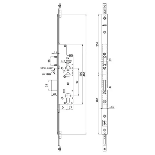 Euro-Elzett MultiModul Soft Standard Lefelé záró Főzár 40/92 Kilincsemeléses (MMS 40/92/16/8/400) (EE-MM002)
