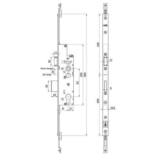 Euro-Elzett MultiModul Soft Standard Lefelé záró Főzár 45/92 Kilincsemeléses (MMS 45/92/16/8/400) (EE-MM003)