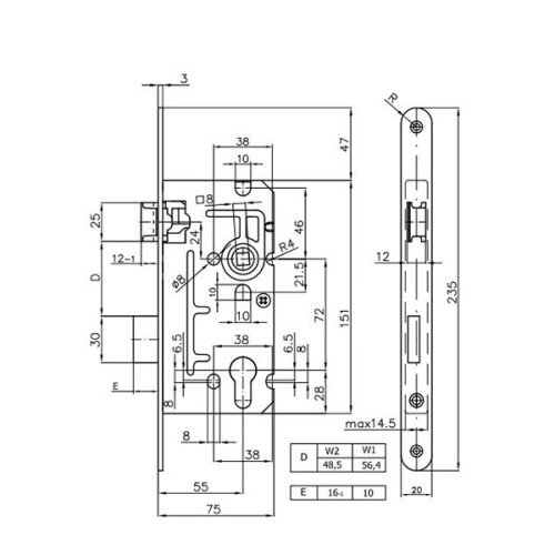 Elzett Serie 110 55/72 cilinderes bevésőzár jobbos