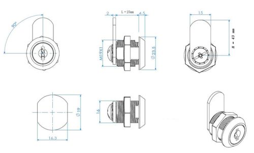 Siso Lemezszekrény zár 19 25 43mm.nyelv