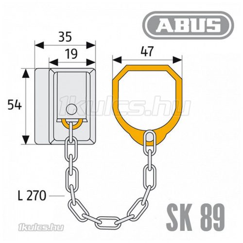 Abus SK89 kilincsre akasztható biztonsági lánc ezüst
