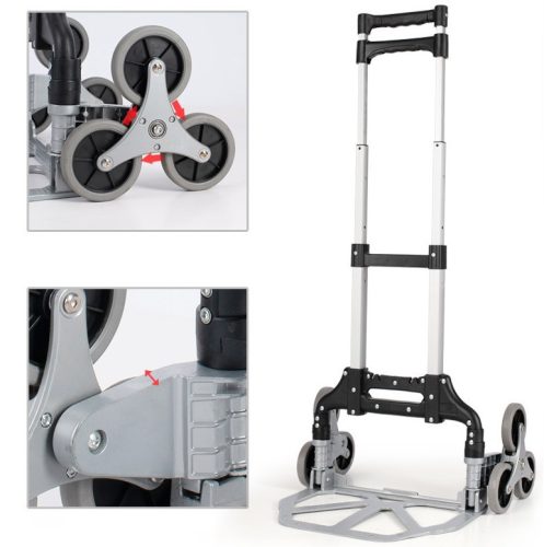 Alumínium összecsukható szállítókocsi, molnárkocsi lépcső mászó funkcióval, szürke-fekete