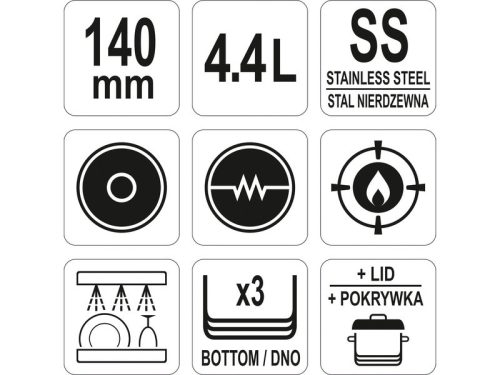 YATO YG-00022 GASTRO Lábas fedővel 4,4 liter 200 x 140 mm inox
