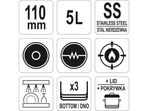 YATO YG-00041 GASTRO Lábas fedővel 5 liter 240 x 110 mm inox