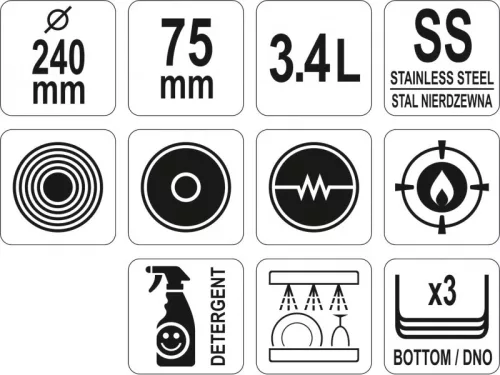 YATO YG-00081 GASTRO Serpenyő 3,4 liter 240 x 75 mm inox