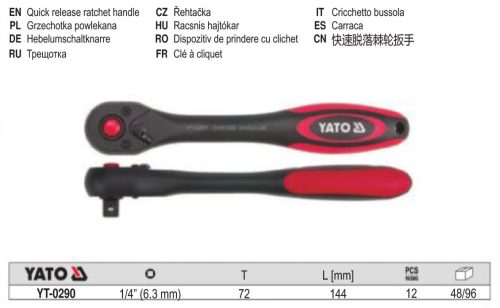 YATO YT-0290 Racsnis hajtószár 1/4 Col 140 mm 72T CrV