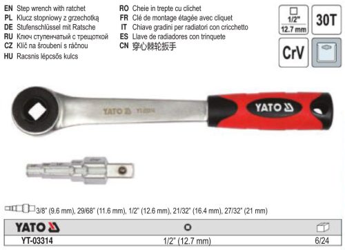 YATO YT-03314 Lépcsős radiátorkulcs 1/2 Col racsnis hajtószárral 30T CrV