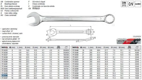 YATO YT-0346 Csillag-villáskulcs 17 mm / 220 mm CrV