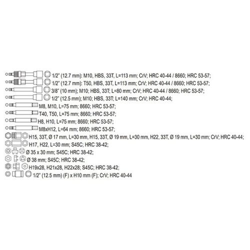 YATO YT-04211 Generátor javító készlet 22 részes 1/2 Col CrV