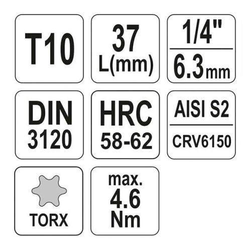 YATO YT-04302 Bit dugókulcs Torx 1/4 Col T10 CrV