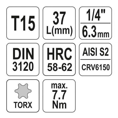 YATO YT-04303 Bit dugókulcs Torx 1/4 Col T15 CrV