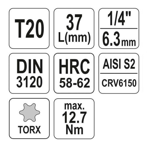 YATO YT-04304 Bit dugókulcs Torx 1/4 Col T20 CrV