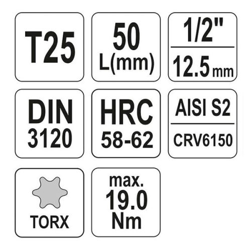 YATO YT-04311 Bit dugókulcs Torx 1/2 Col T25 CrV