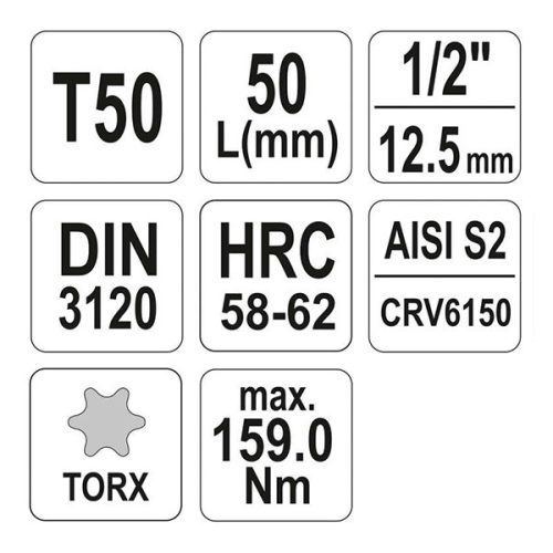 YATO YT-04316 Bit dugókulcs Torx 1/2 Col T50 CrV