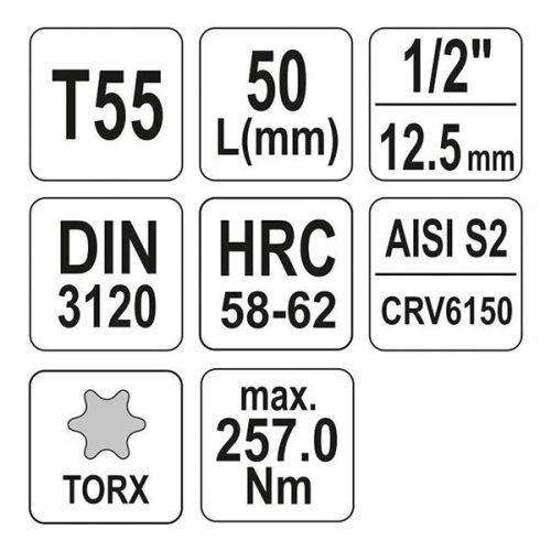 YATO YT-04317 Bit dugókulcs Torx 1/2 Col T55 CrV