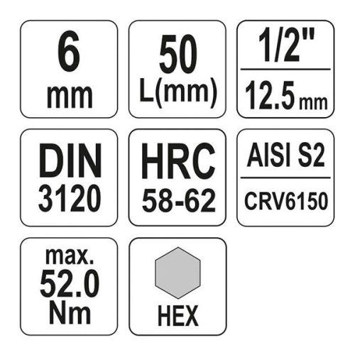 YATO YT-04382 Bit dugókulcs Imbusz 1/2 Col 6 mm CrV