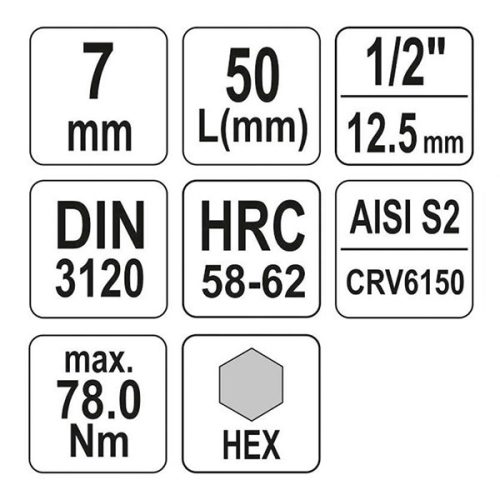 YATO YT-04383 Bit dugókulcs Imbusz 1/2 Col 7 mm CrV