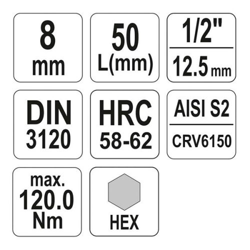 YATO YT-04384 Bit dugókulcs Imbusz 1/2 Col 8 mm CrV